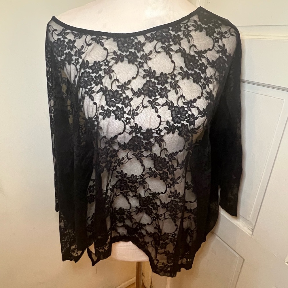 Express Off the Shoulder Black Lace Floral Top